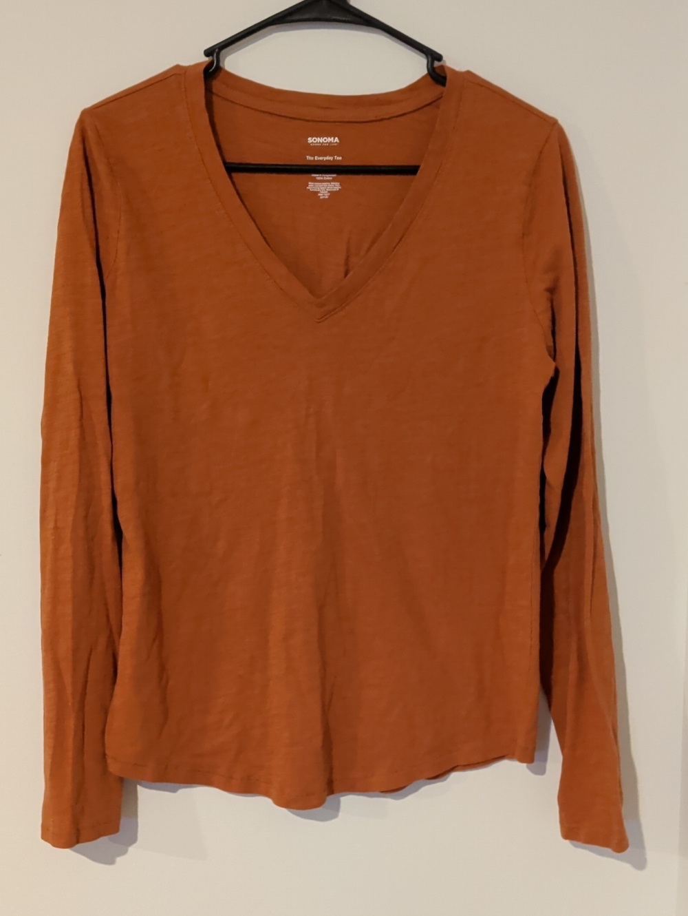Sonoma Rust-Orange V-Neck Long Sleeve Top